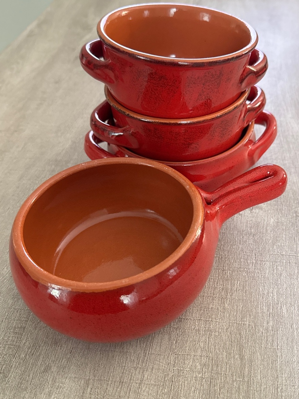 De Silva Soup Bowls Italian Ceramic Bakeware Set of 4 Red Brown Oven-Proof